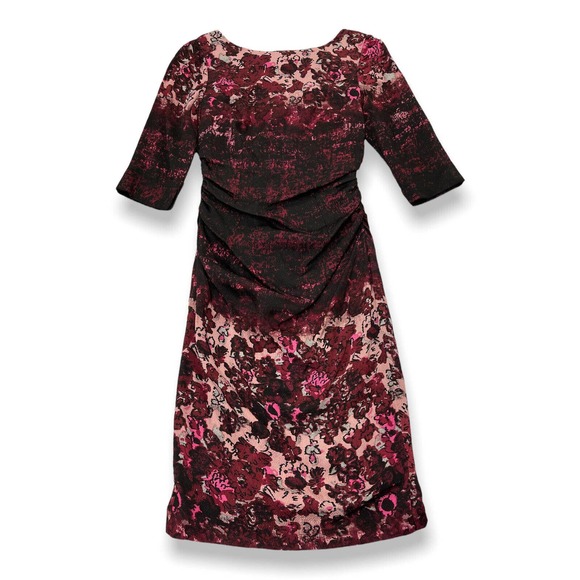 Tracy Reese Anthropologie Womens Maroon Floral Back Slit Ruched Sheath Dress 2 - Picture 2 of 5